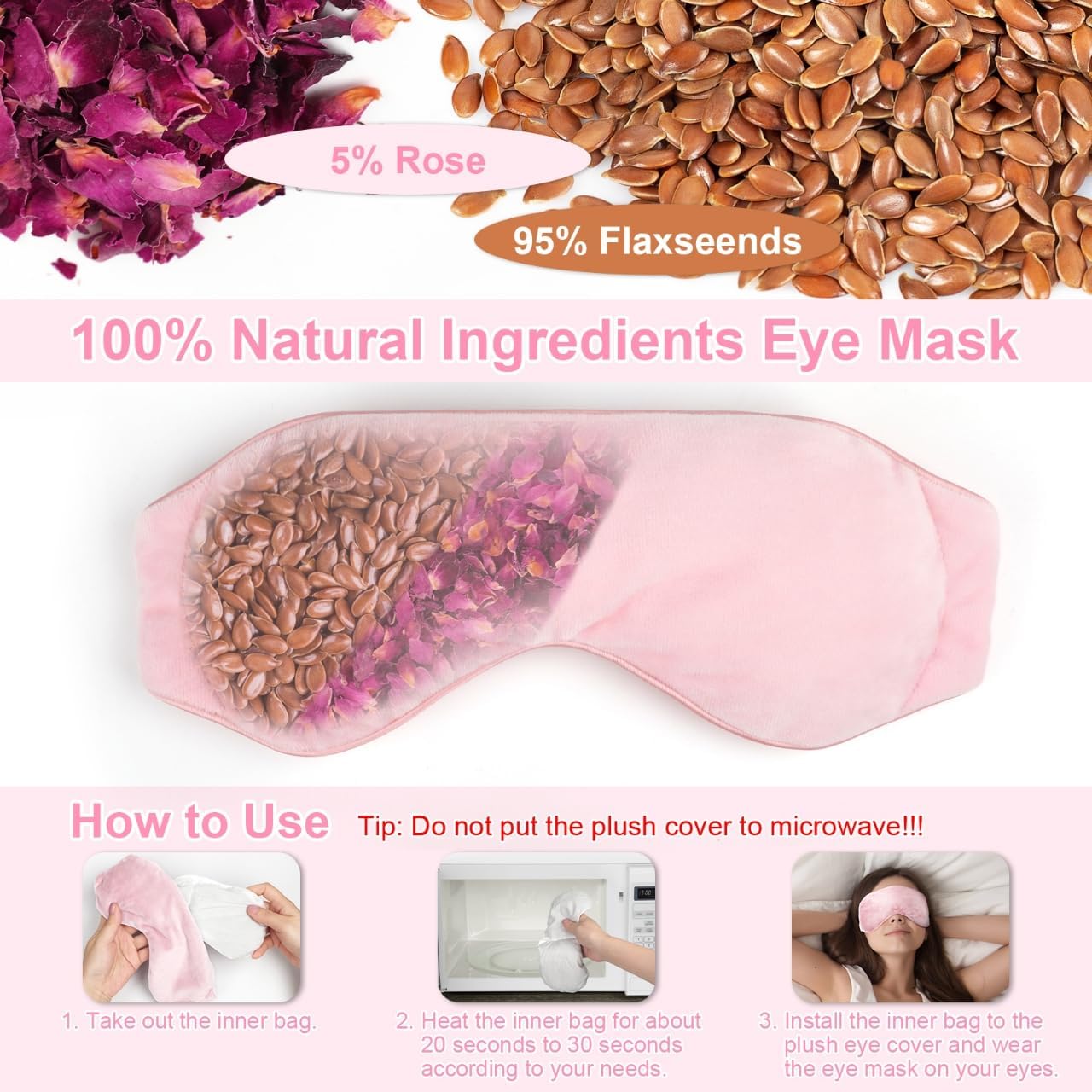 Weighted Eye Mask for Sleeping, Soft Heated Eye Mask, Moist Heat Warm Compress for Eyes, Natural Rose & Flaxseeds Microwave Reusable Sleep Mask, Must Haves for Women Spa, Home, Office