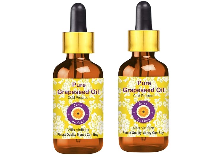 dève herbes Pure Grapeseed Oil (Vitis vinifera) with Glass Dropper Cold Pressed (Pack of Two) 100ml X 2 (6.76 oz)