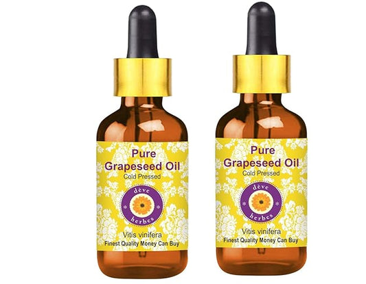 dève herbes Pure Grapeseed Oil (Vitis vinifera) with Glass Dropper Cold Pressed (Pack of Two) 100ml X 2 (6.76 oz)
