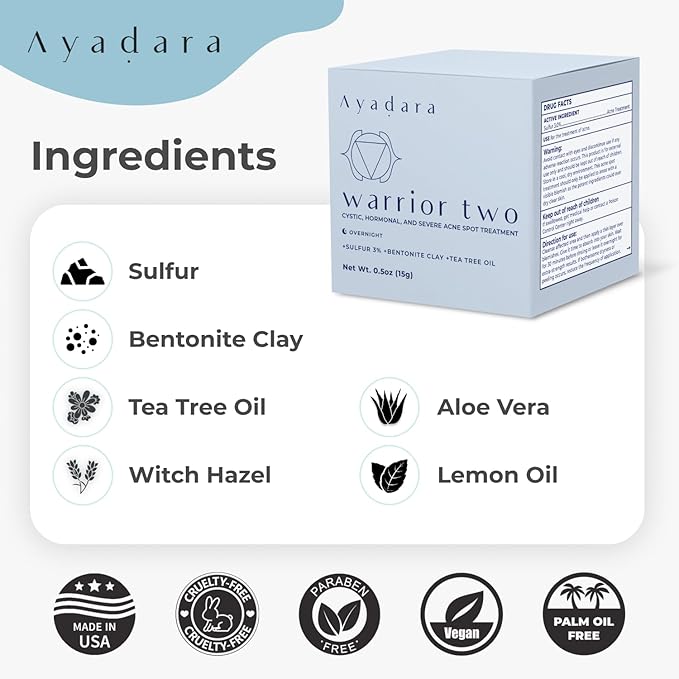 Cystic Acne Spot Treatment Overnight Hormonal Acne Treatment for Face & Body Sulfur Cream for Women Men & Teens Effective for Stubborn Breakouts 120 Uses