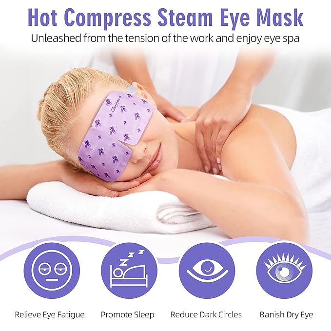 Serfeymi 16 Packs Steam Eye Masks,Disposable Self Heated Warm SPA Moist Eye Mask Compress Pad for Sleeping,Eye Fatigue Relief,Christmas Stocking Stuffers - Upgraded Lavender