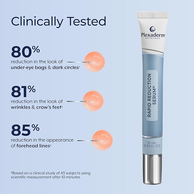 Plexaderm Rapid Reduction Eye Serum - Visibly Reduces Under-Eye Bags, Wrinkles, Dark Circles, Fine Lines & Crow's Feet Instantly, Anti Aging Wrinkle Remover for Face, 3 Full Size Tubes