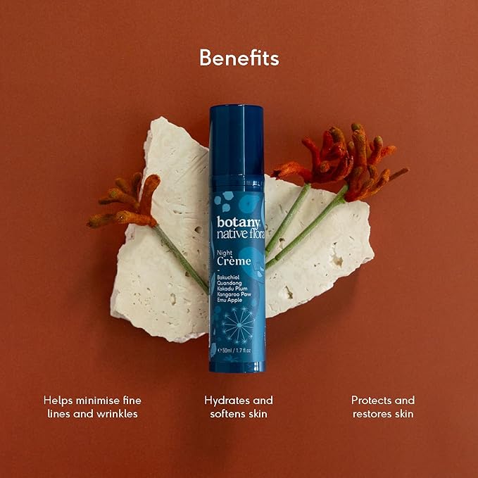 botany Native Flora Night Cream, Deeply Moisturising Face Cream with Australian Native Plant Extracts, Strengthens the Skin's Protection Barrier to Fight Signs of Ageing & Sun Damage 1.7 Fl Oz