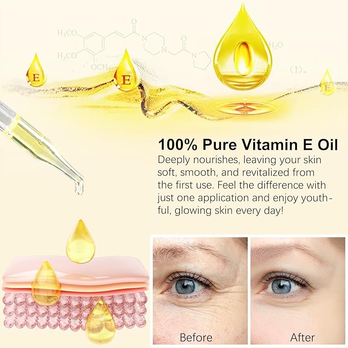 2 Fl Oz Vitamin E Oil Blend 75,000 IU, Vitamin E Oil for Skin, Scars, Face & Full Body, Moisturize Dry Skin and Radiant Skin, Body Bath Oils, Organic Pure Easy to Absorb