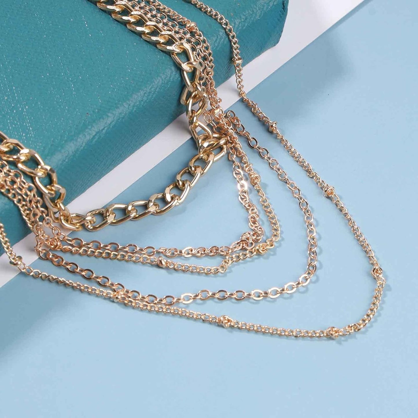 Punk Layered Curb Chain Necklace Gold Satellite Chain Necklace Vintage Stacking Necklace Personalized Necklace Jewelry for Women and Girls