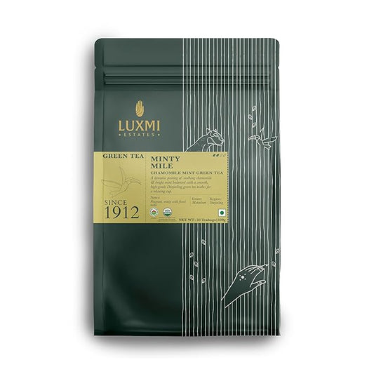 Luxmi Estates - Minty Mile - Organic Chamomile Mint Tea - 50 Tea Bags | With Chamomile, Lemongrass, Spearmint and Peppermint | Low Caffeine Chamomile Tea | Best for Night Time