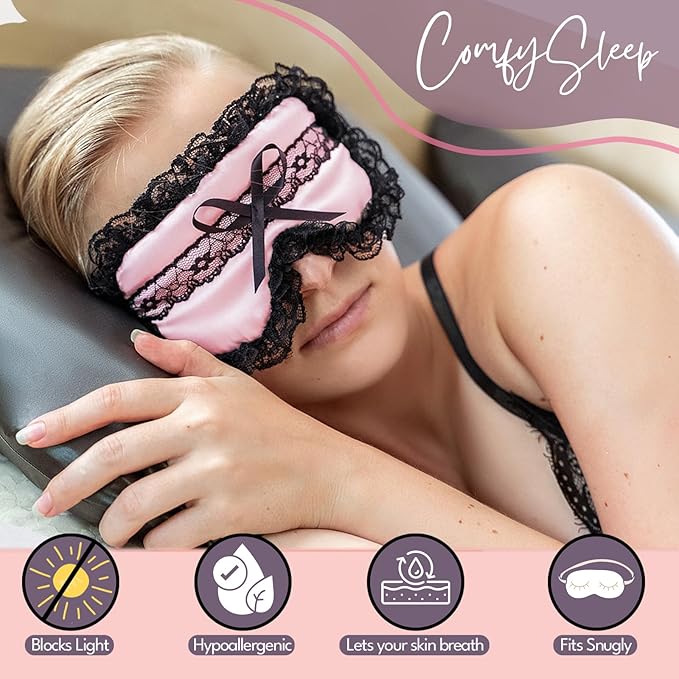 Celestial Silk Mulberry Silk Sleep Eye Mask with Adjustable Elastic Strap (One Size, Silk & Lace)