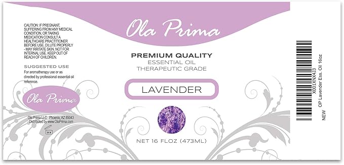 Ola Prima Oils Lavender Essential Oil (16oz Bulk) for Aromatherapy Diffuser, Candle Making & Stress – Therapeutic Grade Aromatherapy Oil