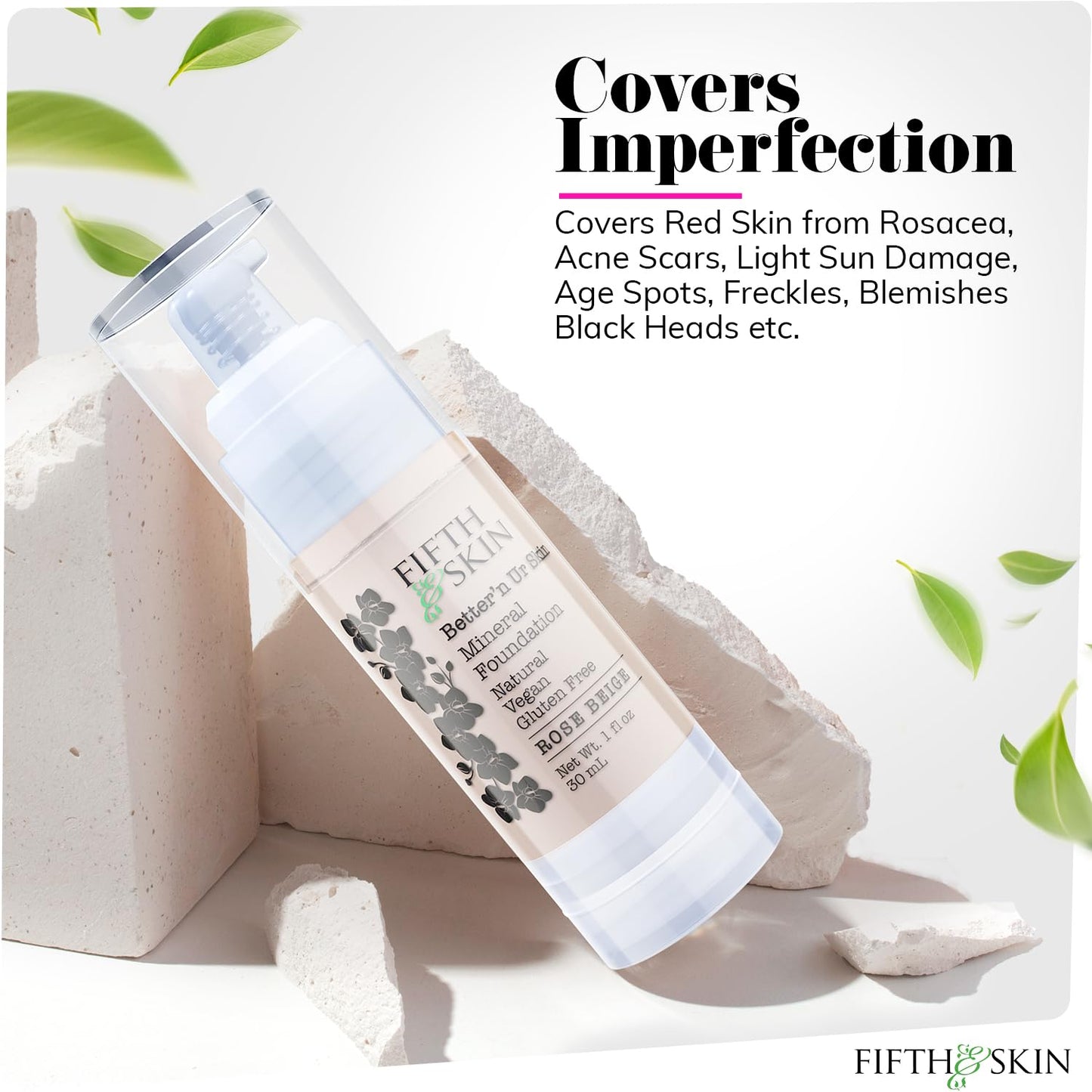 Fifth & Skin: Better’n Ur Skin Liquid Foundation (ROSE BEIGE) - Natural, Organic, Vegan, Cruelty-Free - Gluten-Free Beauty with Buildable Coverage and Palm-Free Luxury - 1 oz