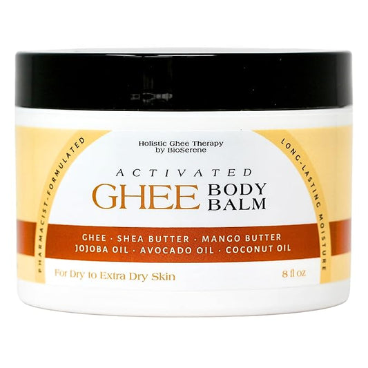 Activated Ghee Body Oil/Balm | Shea Moisturizer | Moisturizer for Extra Dry Skin | Innovative New Formulation | Ghee, Shea Butter, Coconut Oil | After Sun Moisturizer (8 oz)