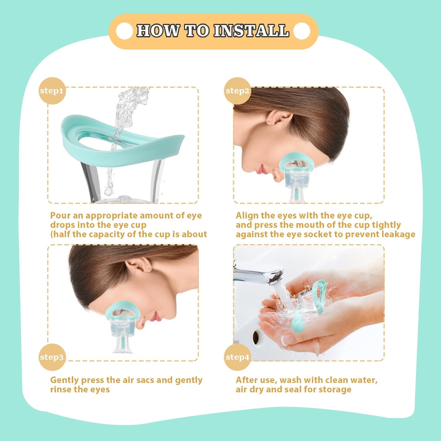 Eye Wash Cup Portable Eye Care Cleaner Kit Silicon Manual Air Pressure Eye Cleaning Cup Tool Eye Flush Rinse Cups with Transparent Storage Container for Clean Dust Makeup Irritants Soothing Tired Eyes