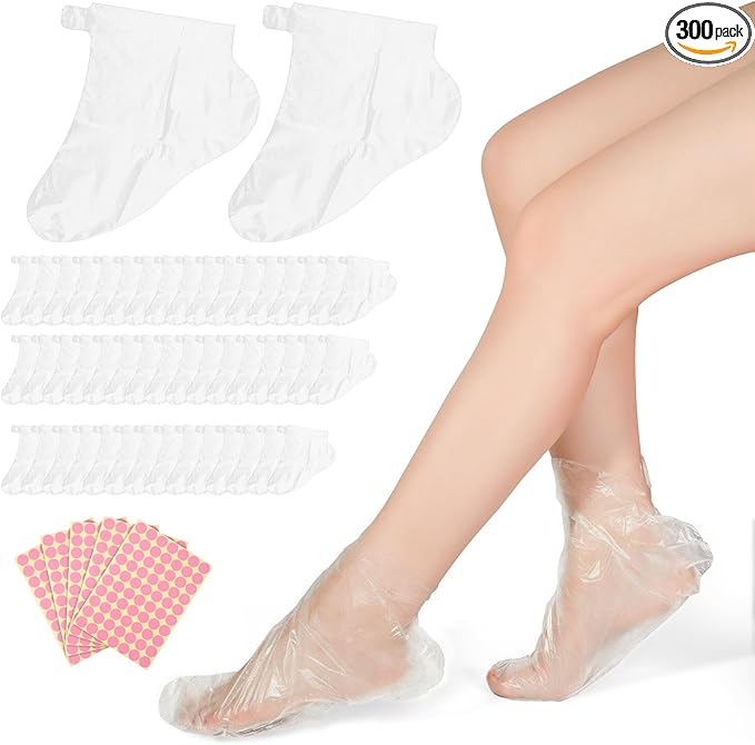 BUSOHA 300 Pcs Disposable Socks Foot Mask - Plastic Foot Covers Foot Moisturizing Socks for Paraffin Baths Spa Socks for Cracked Heel Repair Moisturizing Socks for Women and Men