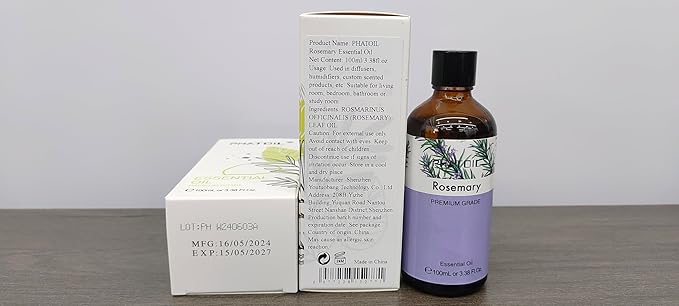 Rosemary 3.38fl.oz Essential Oil, PHATOIL Aromatherapy Essential Oils for Diffuser, Humidifier, Perfect for DIY Soap, Candle, Bath Bombs Making(100ml)