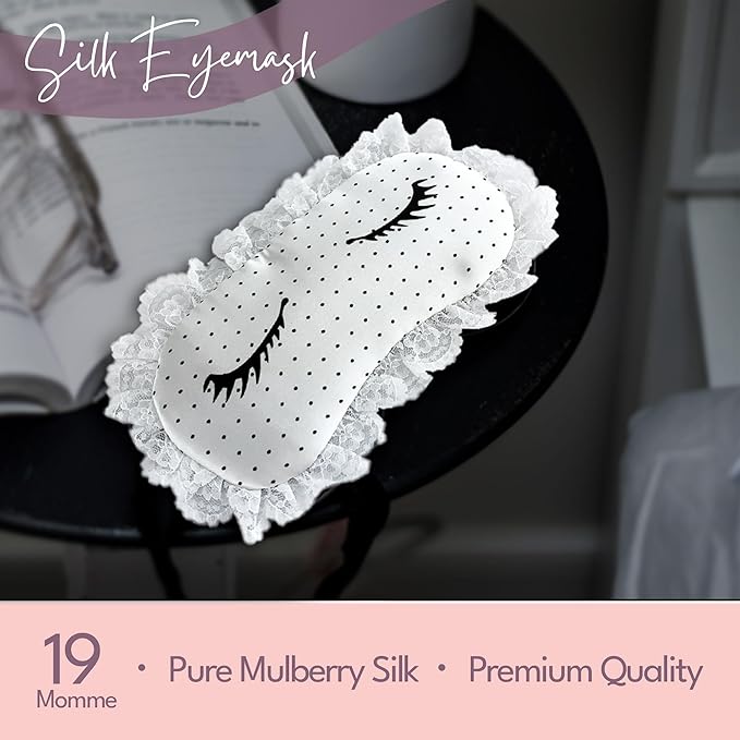 CELESTIAL SILK 100% Silk Sleep Mask for Women with Silk Covered Elastic Strap, Eye Mask for Sleeping (One Size, Charming Lashes)