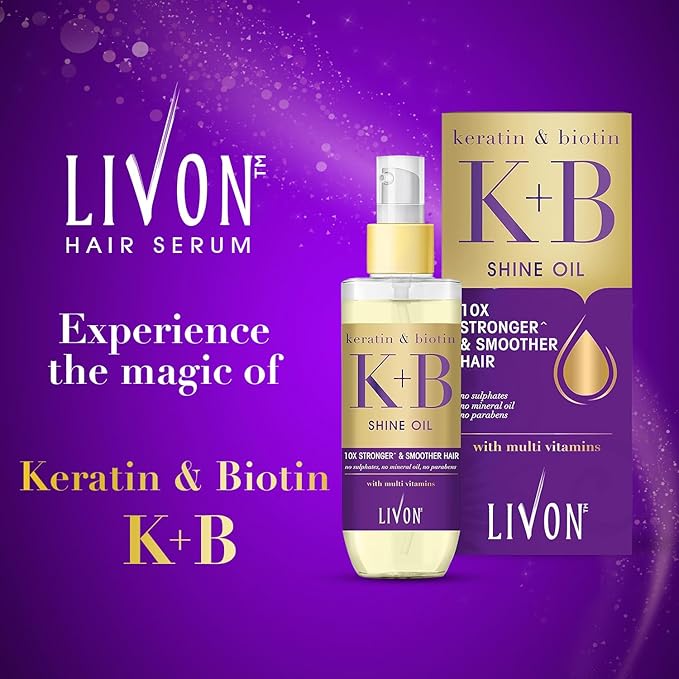 Livon Keratin & Biotin Smoothing Serum Oil |For Stronger & Smoother Hair | Enriched with Multi Vitamins | Sulphate & Paraben Free | Lightweight & Non Greasy | 3.3 fl. Oz