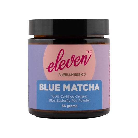 Eleven TLC, Blue Matcha Powder, 100% Organic Butterfly Pea Flower, Antioxidants, Wellness Support, Clitoria Ternatea, Caffeine -Free, GMO-Free, Smoothies, Cocktails, Mocktails, 18 Servings