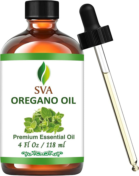 SVA Oregano Essential Oil – 4 Fl Oz – 100% Natural Oregano Oil - for Diffuser, Hair Care, Face, Skin Care, Aromatherapy, Scalp and Body Massage, Soap and Candle Making – with Dropper