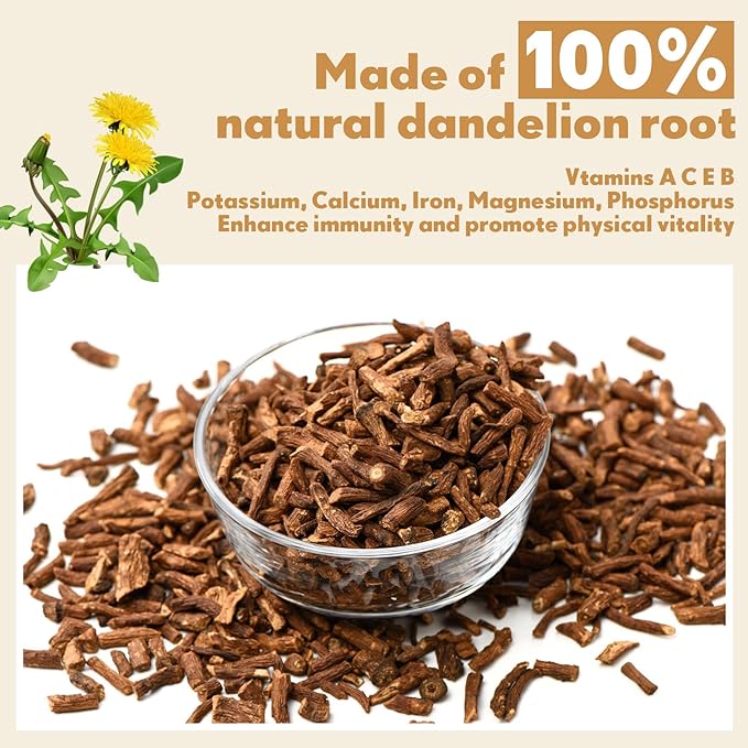 Besway Dandelion Root Tea Bag 100 counts, 2.5g/Bag Premium Roasted Dandelion Root Caffeine-Free, Detox Herbal Tea for Digestion & Immune Support 100% Natural, Non-GMO, Product of China