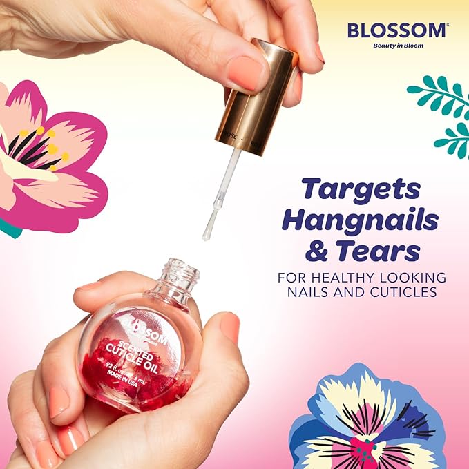 Blossom Hydrating, Moisturizing, Strengthening, Scented Cuticle Oil, Infused with Real Flowers, Made in USA, 2 Pack Bundle, Honeysuckle/Hibiscus
