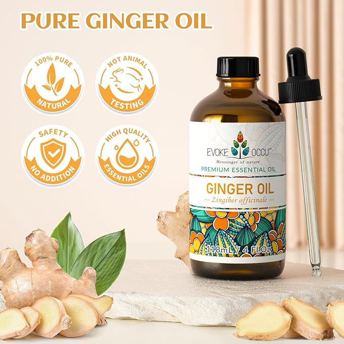 EVOKE OCCU Ginger Oil for Massage, Skin, Diffuser - 4 FL Oz