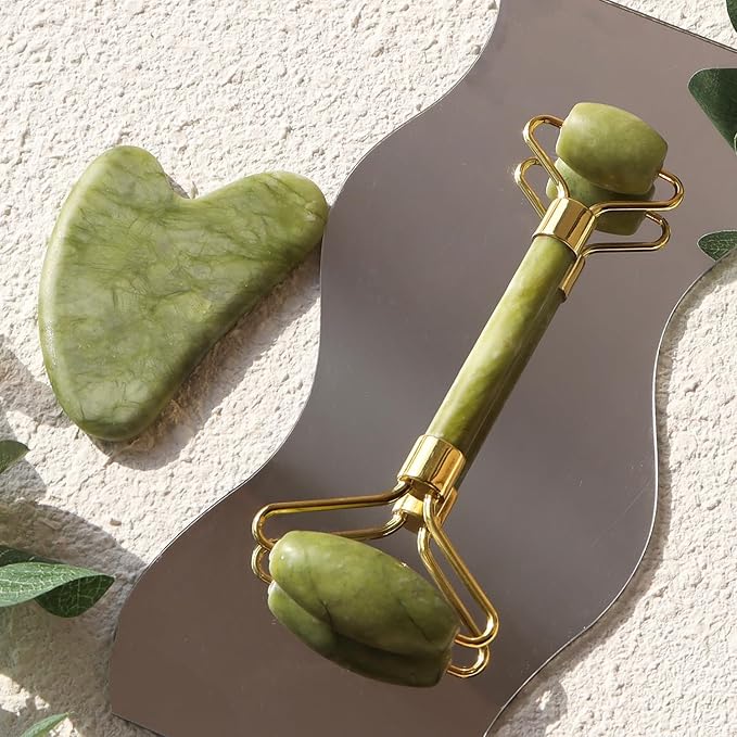 huefull Genuine Jade Roller & Gua Sha Set for Face, Cooling & Firming Effect, Sculpting Tool for Jawline & Skin Care, Self-Care Gift for Women & Men