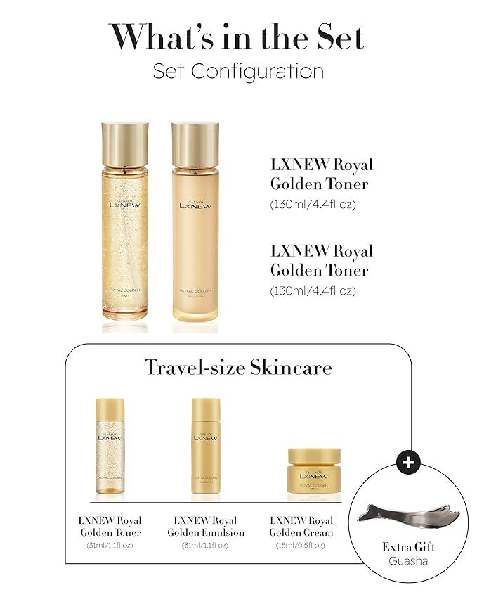 ISA KNOX Royal Golden Skin care Gift Set (11.4fl oz) - Korean Luxury Skin Care for Rejuvenation and Youthful skin. Royal Peptides & Jelly, Niacinamide. Guasha