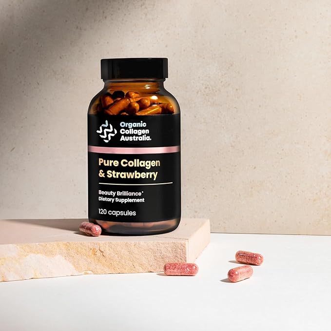 Organic Collagen Australia Beauty Brilliance Pure Collagen & Strawberry Capsules, 120 Count