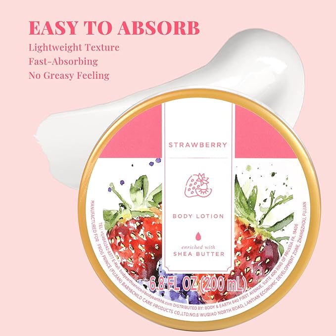 Princess Belle Strawberry Body Lotion, Shea Butter Lotion for Women and Men Dry Skin, Deep Moisturizing, Hydrating and Softening, Smell Good, 200ml(6.8floz)