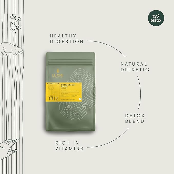 Luxmi Estates - Pure Dandelion Herbal - Organic Dandelion Tea - 50 Tea Bags | With Pure Dandelion Root | Single Ingredient | Great for Detox