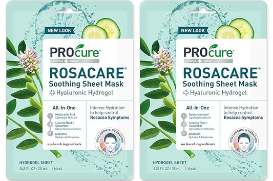 PROcure Rosacare Soothing Sheet Face Mask with Hyaluronic Hydrogel for Rosacea Symptoms, 2 Masks