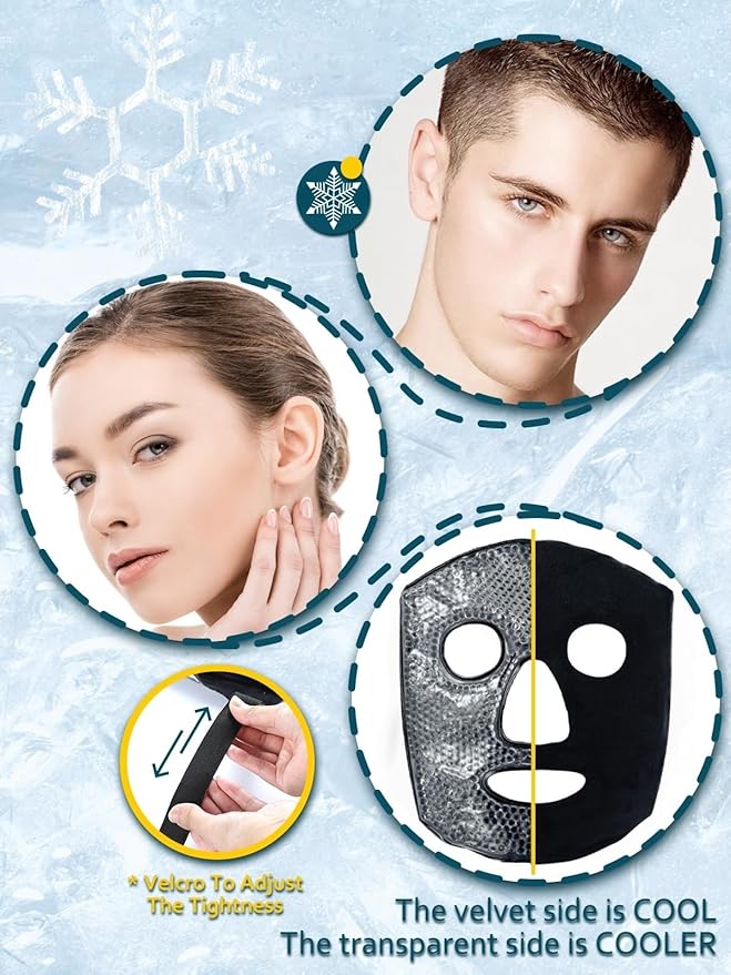 Ice Mask Frozen Rubber Ice Face Masks Puffy Eye Face Depuffer Black Cold Cooling after Surgery Freezable Chill Ice Pack Full Face Mask Facial Skin Cool Care Women Men Beauty Tool