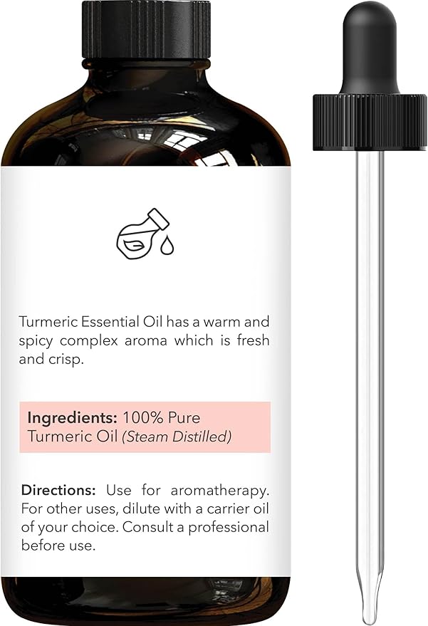 Brooklyn Botany Turmeric Essential Oil - Huge 4 Fl Oz - 100% Pure and Natural - Premium Grade with Dropper - for Aromatherapy and Diffuser