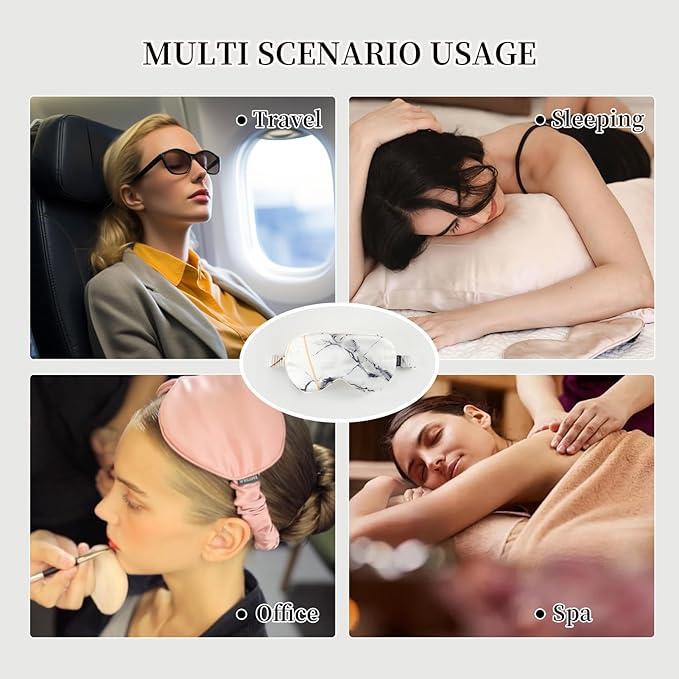 THXSILK Sleep Mask 100% 19 Momme Pure Mulberry Silk Super Smooth Cooling Decorative Sleep Eye Mask Blackout Eye Cover with Wide Head Strap, Marble-White