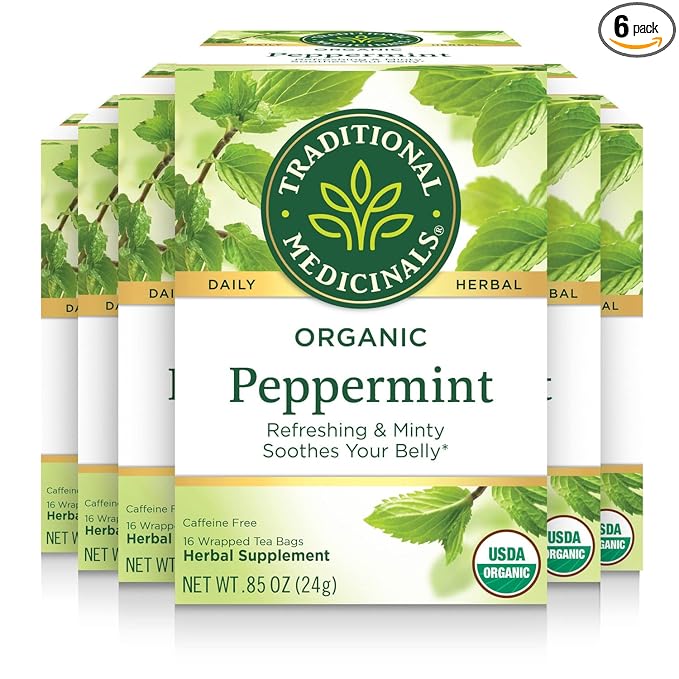 Traditional Medicinals Tea, Organic Peppermint, Soothes Your Belly, Refreshing & Minty, 96 Tea Bags (6 Pack)