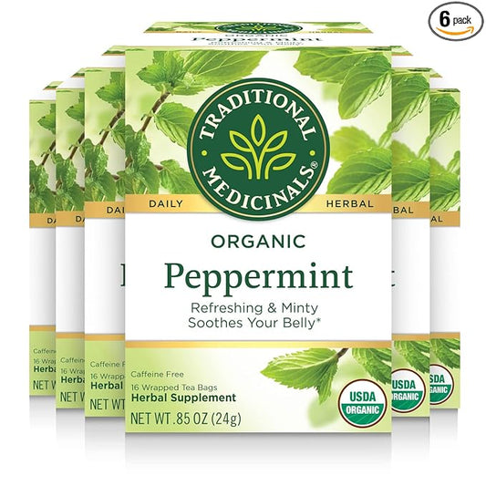 Traditional Medicinals Tea, Organic Peppermint, Soothes Your Belly, Refreshing & Minty, 96 Tea Bags (6 Pack)