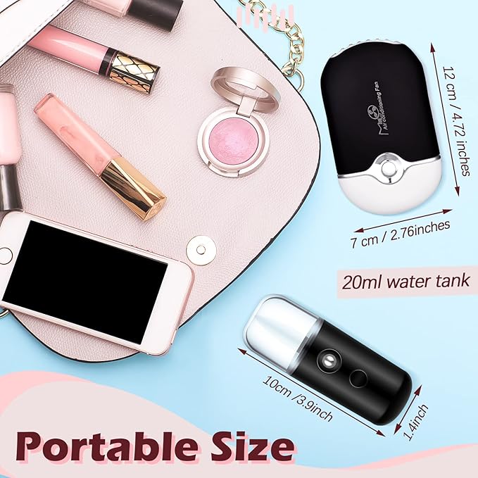 Eyelash Fan USB Portable Lash Dryer Nano Facial Mister Face Mister Portable Facial Steamer with 20ml Water Tank Rechargeable Handheld Mini Fan Lash Dryer Eyelash Extension(Black, Pink)