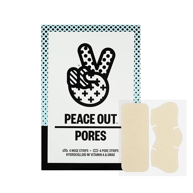 PEACE OUT Skincare Pore Minimizing Strips, Hydrocolloid Pore-Refining Nose and Face Strips with Retinol & Vitamin A to Shrink Enlarged Pores and Remove Blackheads (4 pore and 4 nose strips)