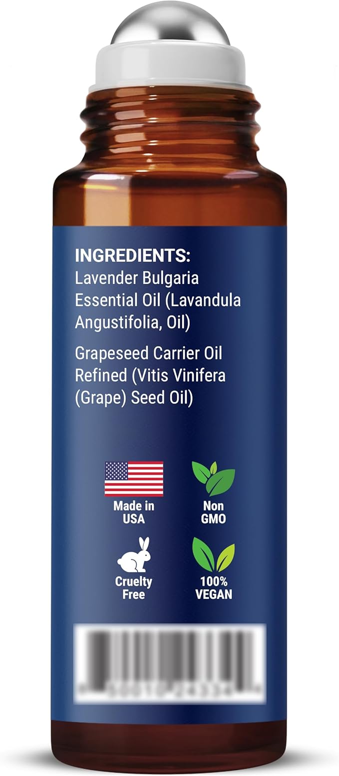 Lavender Essential Oil Roll-On 10 ml - Pure, Natural & Prediluted Oil Blend Roller for Calmness, Relaxation & Skin Care - Nexon Botanics