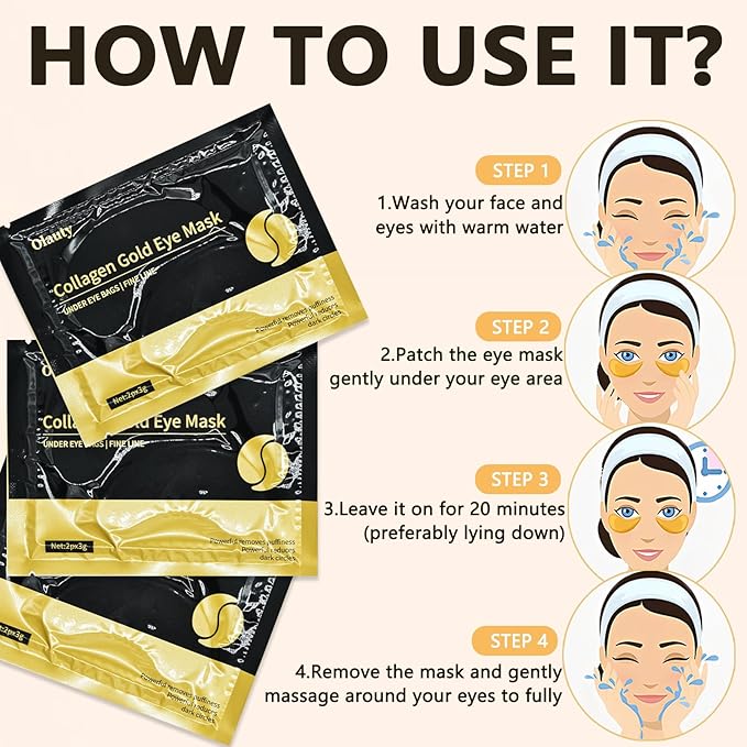Under Eye Patches (30 Pairs) - 24K Gold Under Eye Mask Enriched with Collagen Reduce Dark Circles, Puffy Eyes, Undereye Bags, Wrinkles, Nourish Skin, Gel Under Eye Patches Gifts for Women Men
