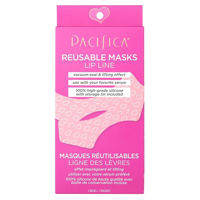 Pacifica Beauty Reusable Lip Line Mask, Skincare, Silicone Mask, For Fine Lines and Wrinkles, Lift and Firm, Pair with Serum, Storage Tin Included, Skin Care, Face Masks Skincare, Vegan, 2 Pieces
