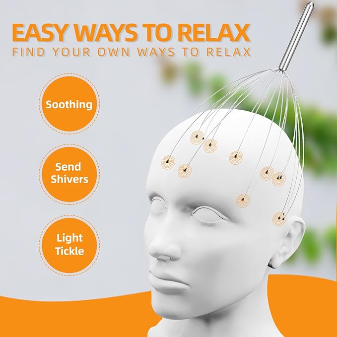 YEZY Head Massager 20 Fingers Head Scratcher Scalp Massager, Back Scratcher, Stocking Stuffers for Scalp Massage Back Massage (Silvery)