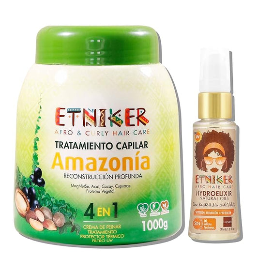 ETNIKER DEFINE & SHINE Bundle | Amazonia Deep Conditioning Hair Treatment & Hydroelixir Hair Oil | Hydrates, Repairs & Defines Curls | 13 Natural Oils, Cacay, Acai & Cupuaçu | Sulfate-Free Curly