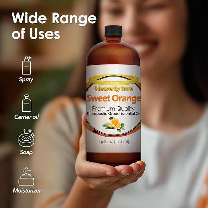 Sweet Orange Essential Oil 16 oz Large Bottle for Diffuser, Candle, Soaps, Aromatherapy - 473 ml