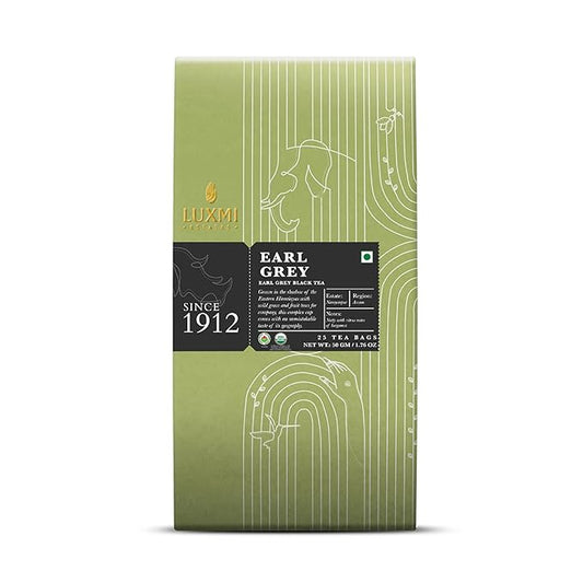 Luxmi Estates Garo Hills Earl Grey Tea 25 Tea Bags (50g) Pack | Certified Organic Black Tea