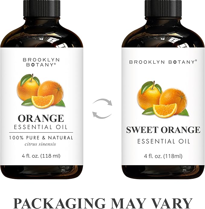 Brooklyn Botany Sweet Orange Essential Oil - Huge 4 Fl Oz - 100% Pure and Natural - Premium Grade with Dropper - for Aromatherapy and Diffuser