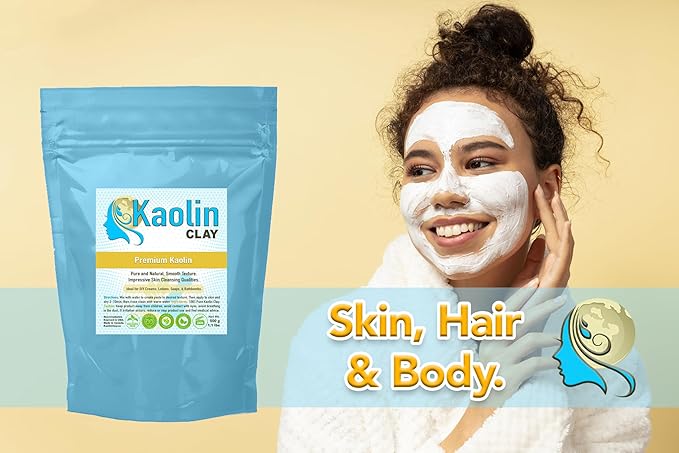 Pure Kaolin Clay - 100% Natural | 1.1 pounds (500g) | Smooth and Silky Texture, Easy Mixing, Perfect for Face, Body, and Bathbombs…