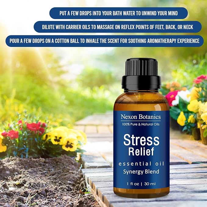 Stress Relief Essential Oil Blend 30 ml - Stress Relief & Calm Essential Oil for Diffusers & Aromatherapy - Promotes Relaxation & Sleep - Nexon Botanics