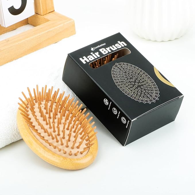 Bamboo Brush for Hair Growth(No Handle Design) Combetter, Natural Wood Brush, Mini Hair Scalp Massager Bamboo Bristles Detangling Hairbrush for Women, Men &Kids