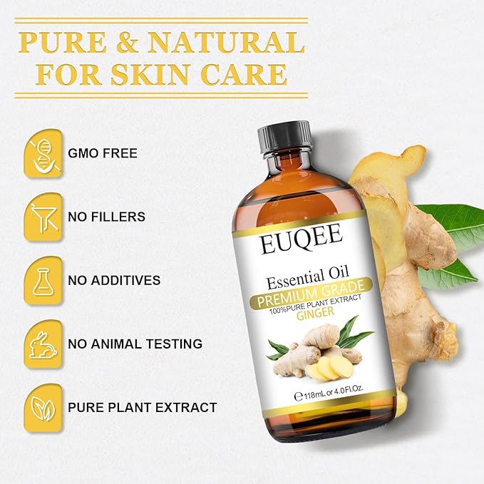Ginger Essential Oil 118mL Pure Ginger Oil, Large Bottle Premium Essential Oil with Glass Dropper for Diffuser, Candle Making, DIY Soap - 4fl. oz