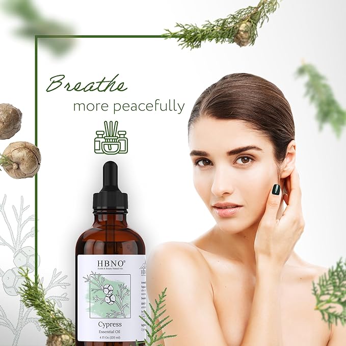HBNO Cypress Essential Oil - Huge 4 oz (120ml) Value Size - Natural Cypress Oil - Perfect for Cleaning, Aromatherapy, DIY, Soap and Diffuser - Cypress Essential Oils